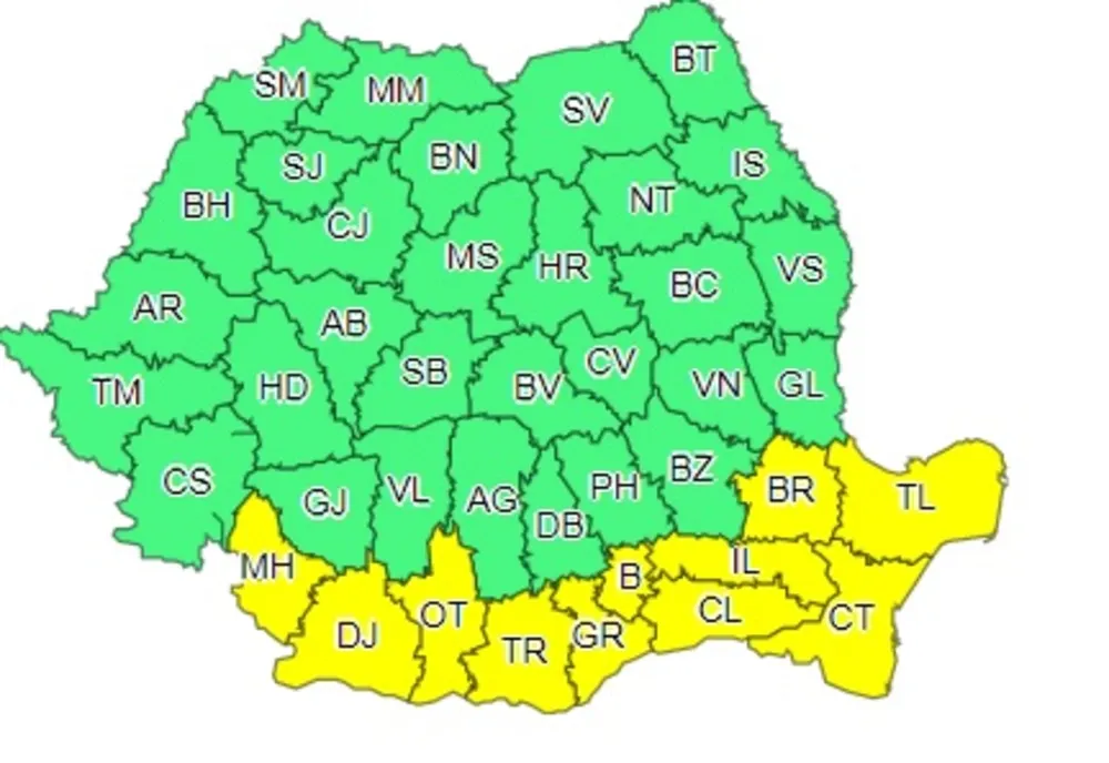 Cod galben pentru Tulcea până pe 5 august