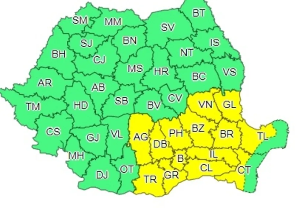 Cod galben de vijelii, ploi torențiale și grindină în județul Tulcea