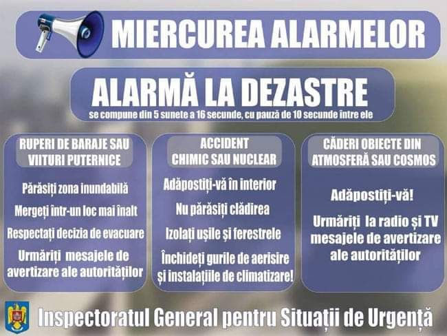Atenție la sirene! Miercurea alarmelor, mâine de la 10.00