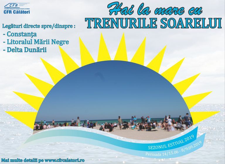„Trenurile Soarelui 2019”: De mâine, două trenuri pe relaţia Bucureşti Nord – Tulcea Oraş