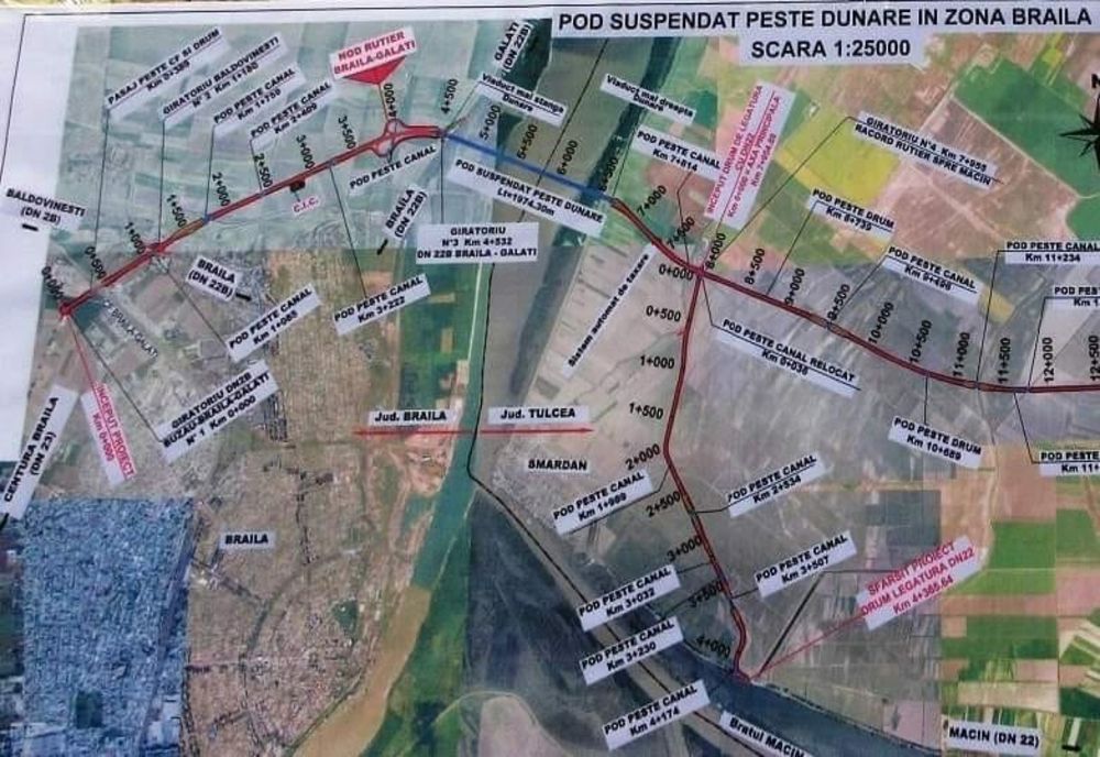 Podul peste Dunăre ce leagă Brăila de Tulcea este în grafic