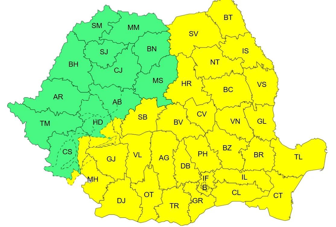 COD GALBEN de ploi și vânt, până sâmbătă seara
