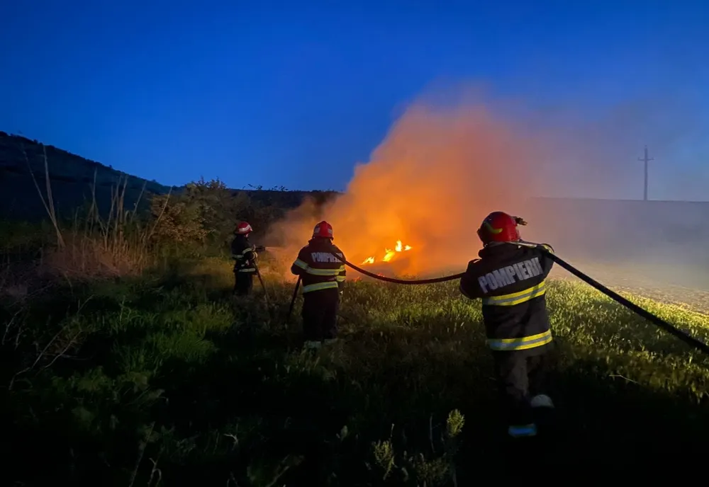 VIDEO 5 tone de gunoi de grajd și vegetație uscată în flăcări la Somova