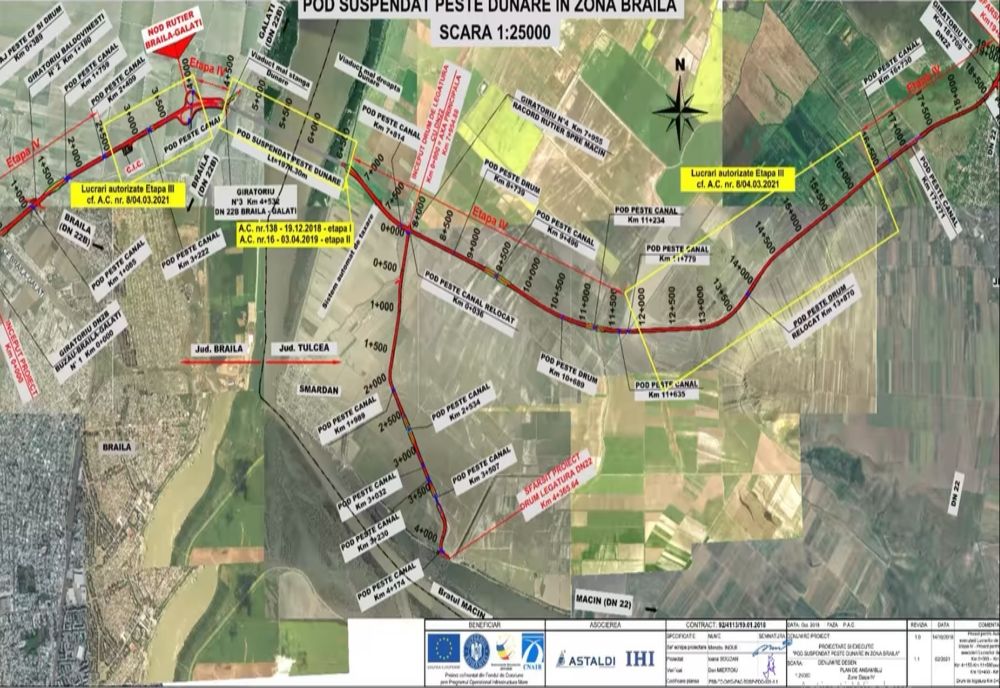 S-a emis autorizația de construire pentru 15,17 km din drumurile de legătură cu Podul suspendat peste Dunăre de la Brăila.