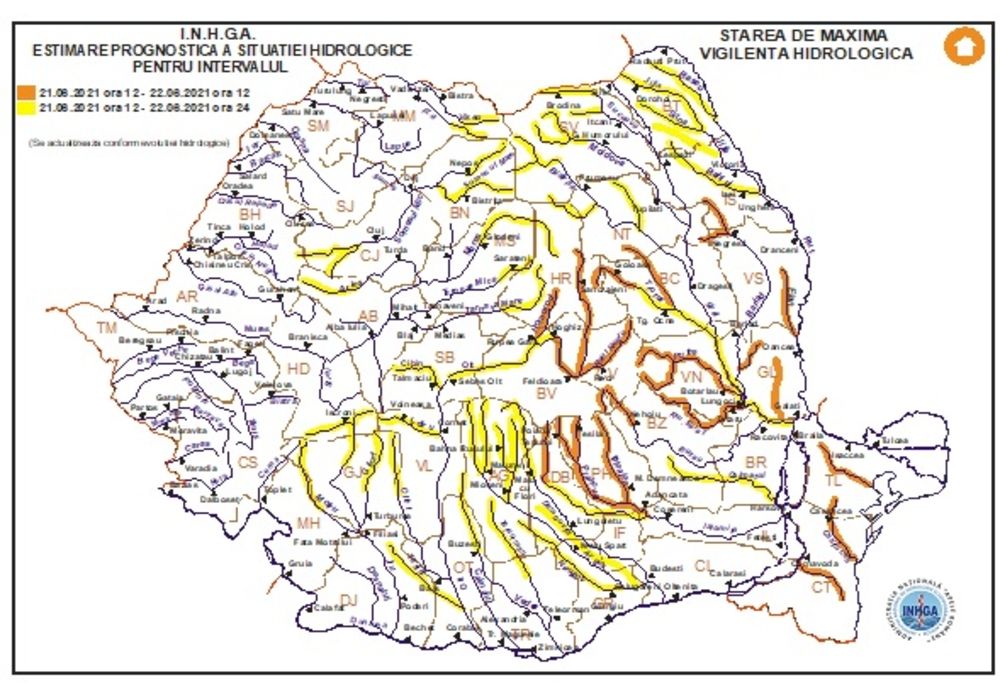  Avertizare hidro! Risc mare de inundaţii pentru mai multe bazine hidrografice