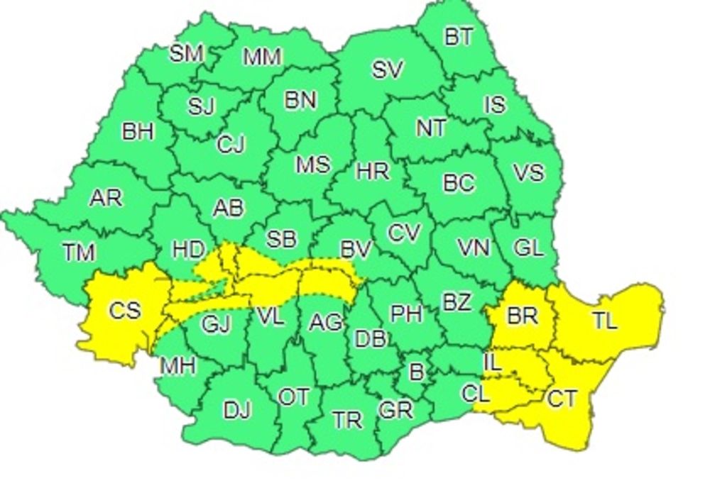 Cod galben de intensificări ale vântului 