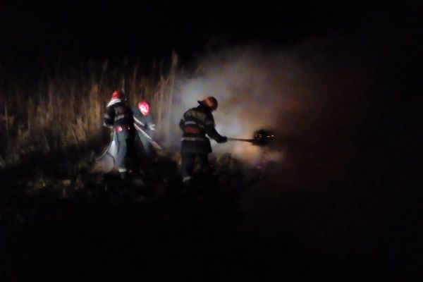 Ard două hectare de stuf la Victoria. O casă din apropiere este în pericol