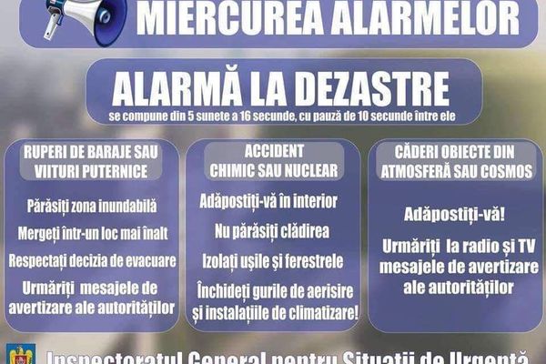 Azi la 10.00 sună alarmele! Este doar un exercițiu