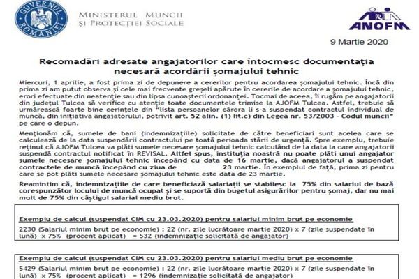 Informaţii utile privind documentaţia necesară acordării șomajului tehnic! 