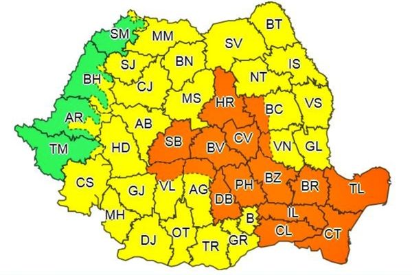  Avertizare ANM. Cod Portocaliu de furtuni cu vijelii și grindină