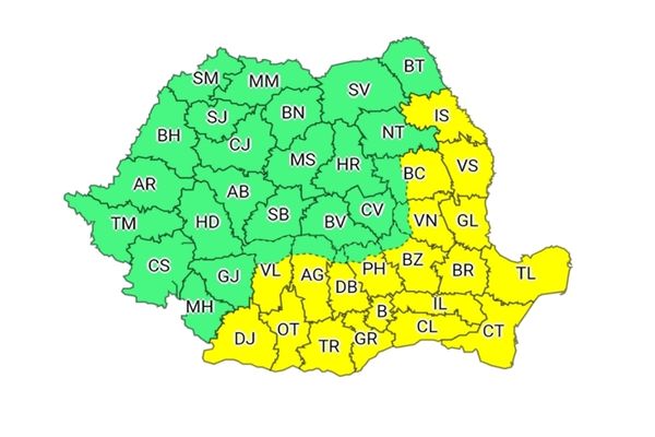 Cod galben de caniculă în 20 de județe