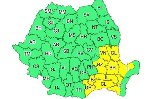 Cod galben de caniculă în judeţe din sud-estul ţării