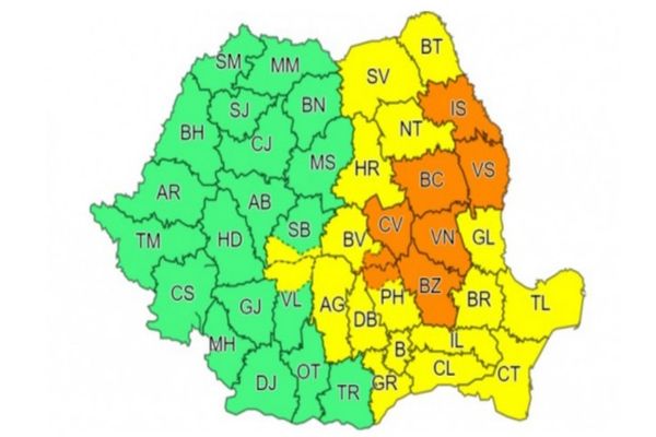 ANM a emis avertizări cod galben şi portocaliu, pentru ploi însemnate în mai multe județe din țară