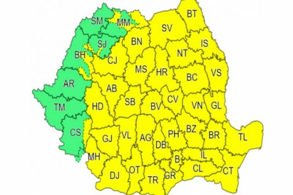 Cod galben începând de luni dimineața până miercuri la ora 20