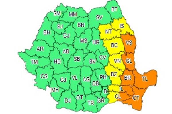 Cod Portocaliu de PLOI abundente pentru județele Constanța și Tulcea