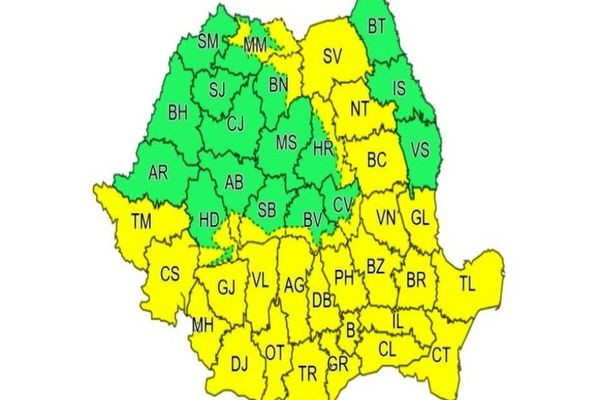 Mai multe judeţe din ţară, vizate de un nou Cod Galben