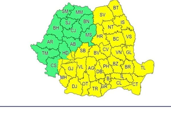 Mai multe judeţe din ţară, sub Cod Galben de vijelii, grindină şi ploi torenţiale