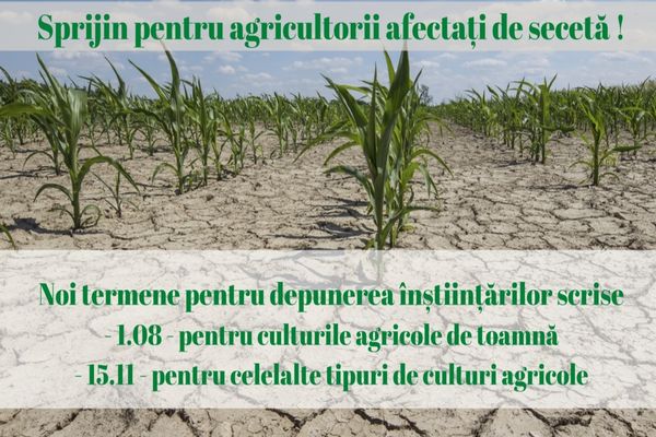 Au fost prelungite termenele de depunere a înştiințărilor scrise la UAT-uri pe a căror rază se află terenurile agricole afectate de secetă