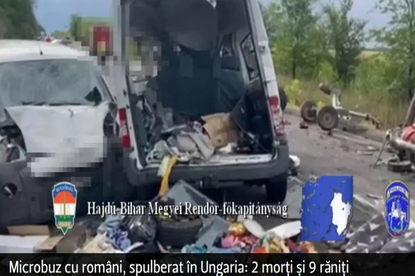 Microbuz cu români, spulberat în Ungaria: 2 morți și 9 răniți - VIDEO