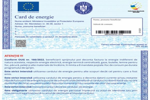 Cardurile de energie vor fi distribuite de la 1 februarie