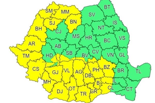 ANM a emis o atenţionare Cod Galben de ploi şi vânt. Mai multe judeţe din ţară vizate