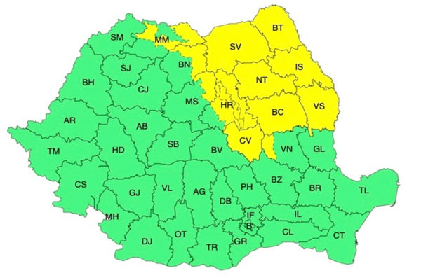 ANM: Cod galben de fenomene periculoase - HARTA actualizată